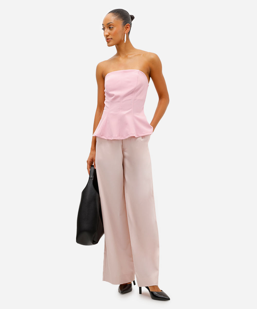 blusa peplum feminina sem alça texturizada rosa