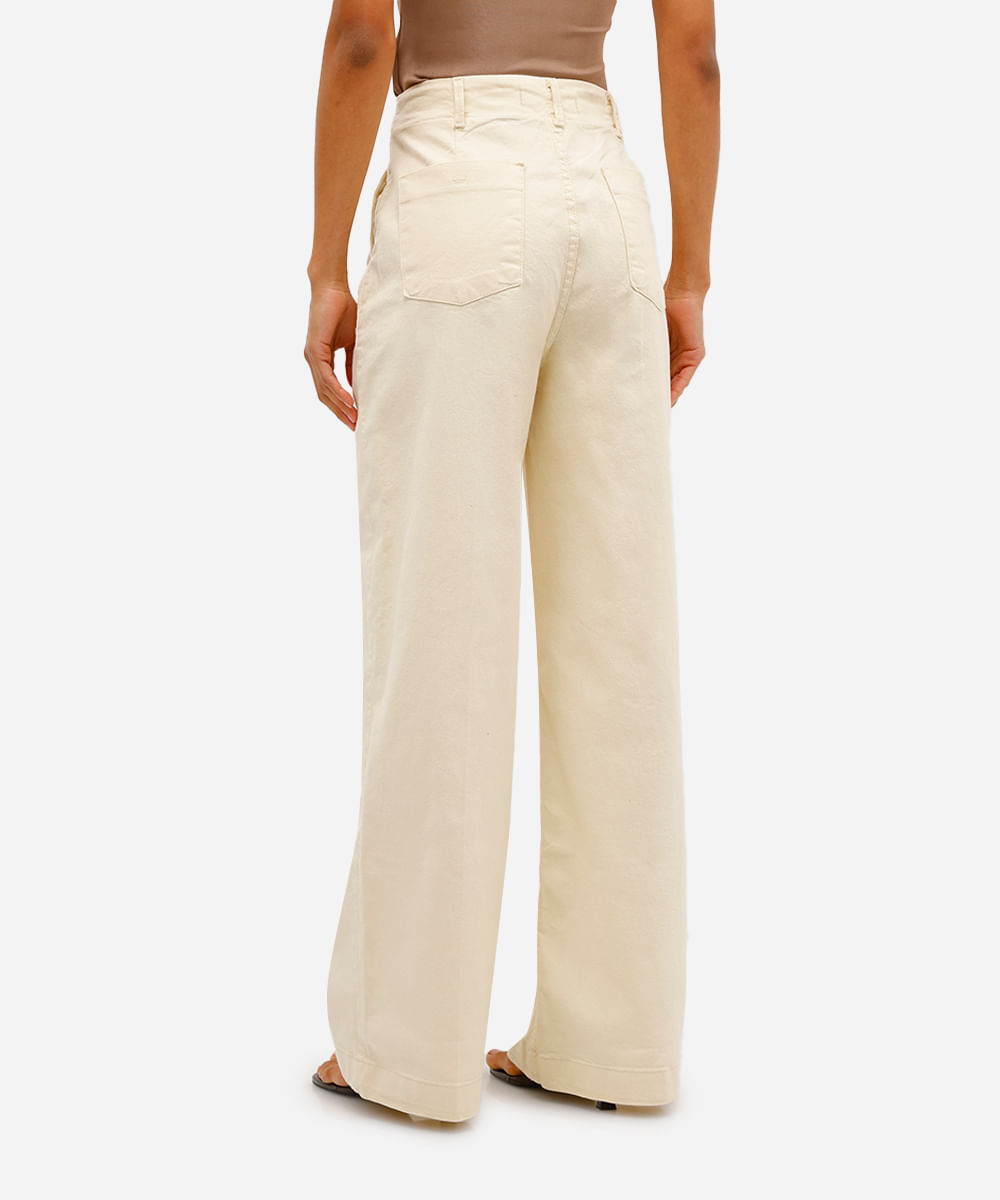 calça feminina wide leg stretch cintura super alta alfaiatada bege