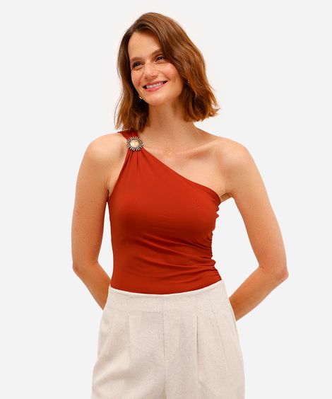 body ombro único feminino de poliamida vermelho