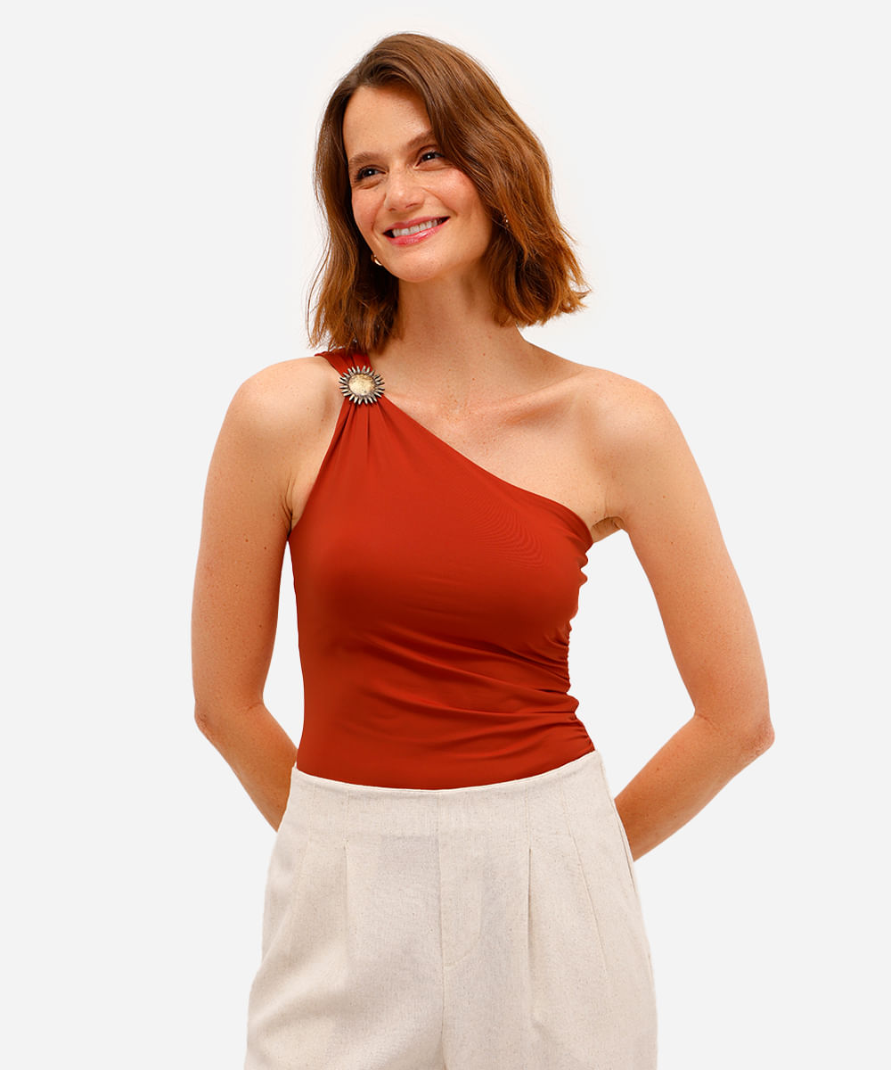 body ombro único feminino de poliamida vermelho