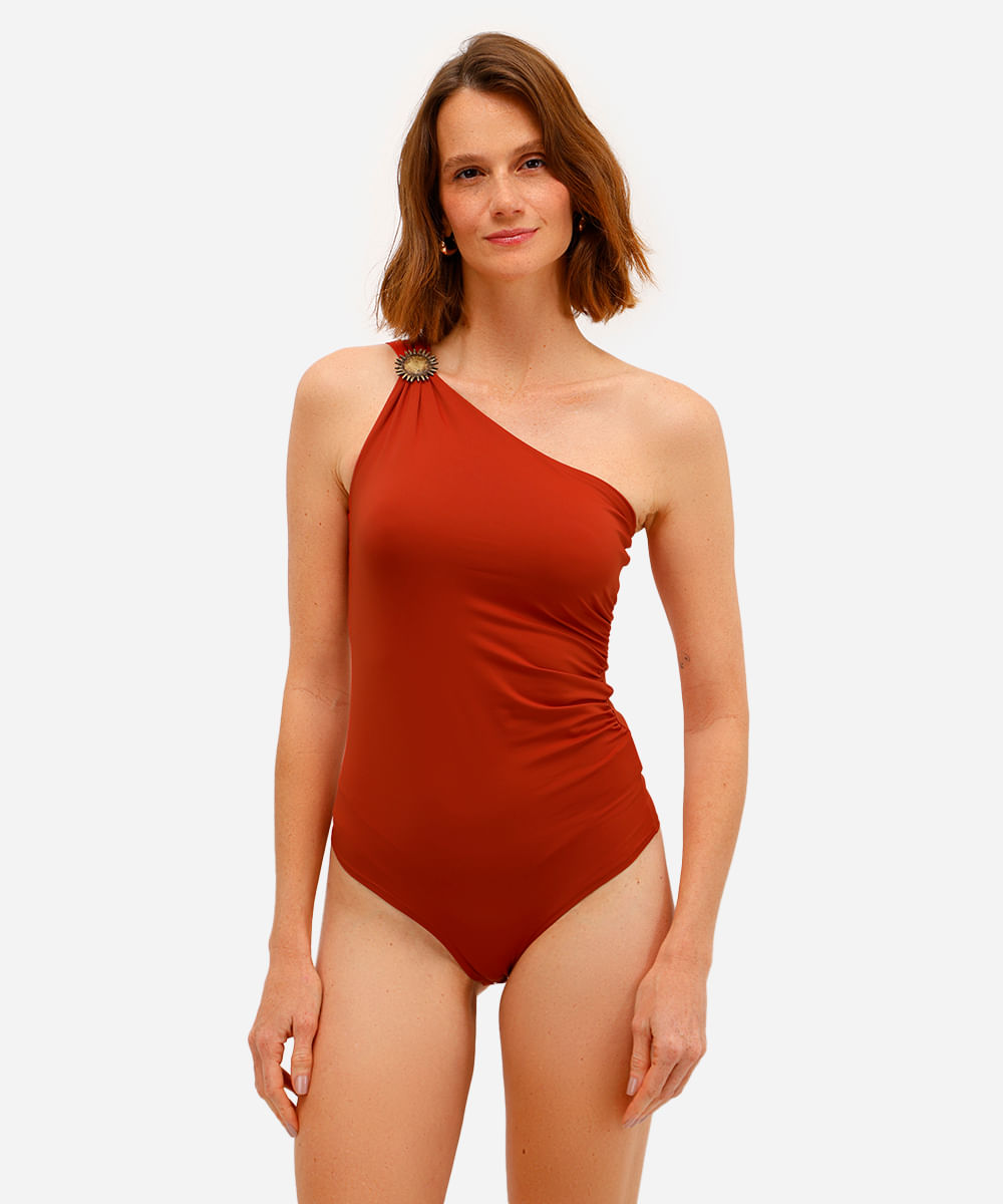 body ombro único feminino de poliamida vermelho