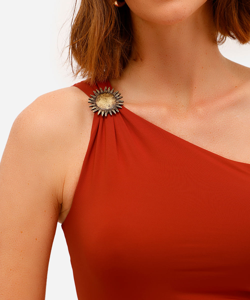 body ombro único feminino de poliamida vermelho