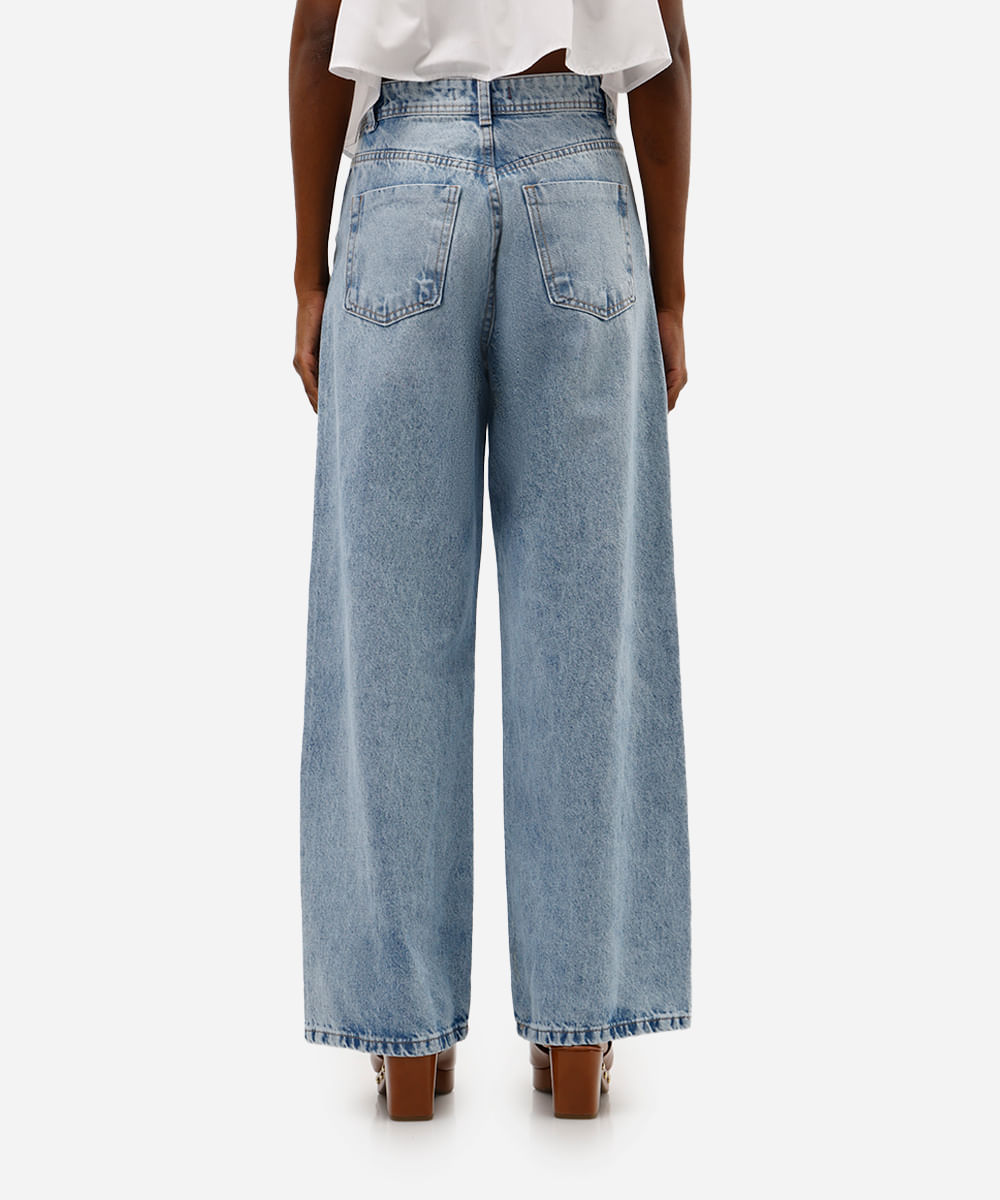calça wide leg feminina jeans cintura alta azul