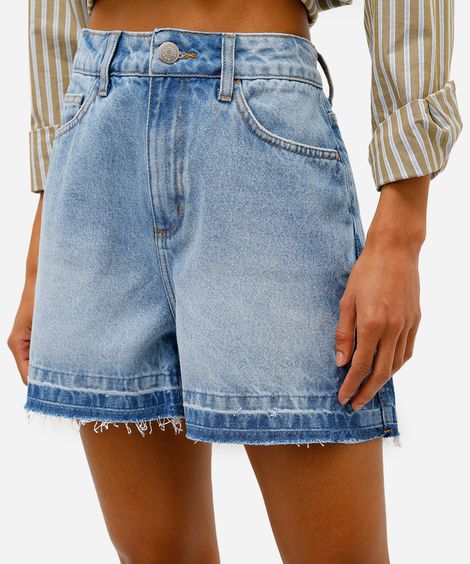 short feminino jeans cintura alta azul