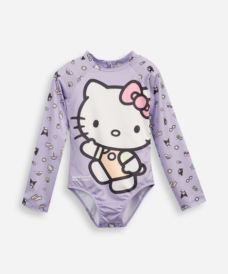 maiô infantil manga longa hello kitty roxo