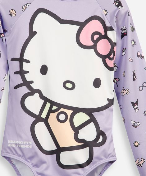 maiô infantil manga longa hello kitty roxo