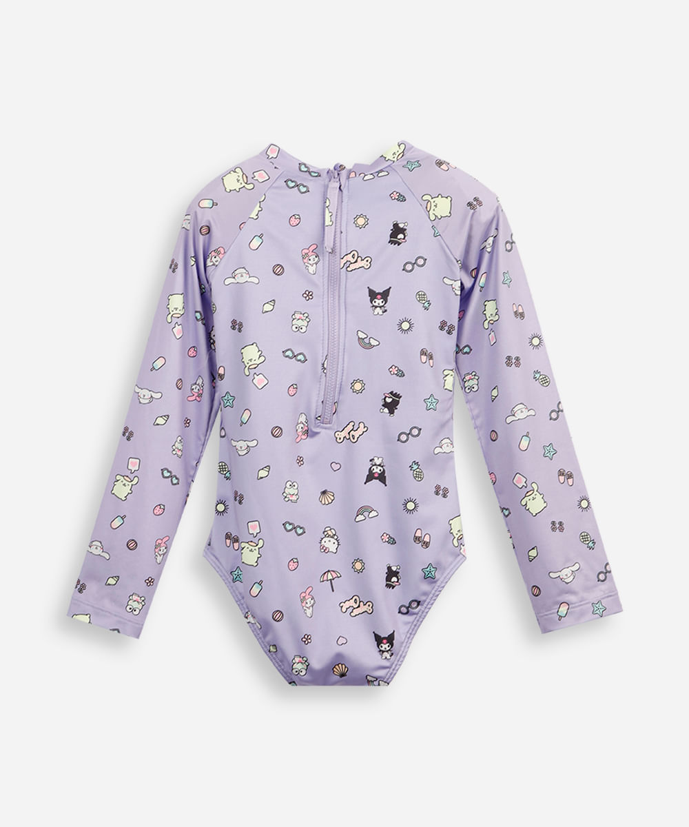 maiô infantil manga longa hello kitty roxo