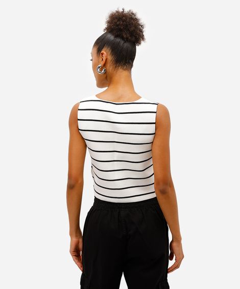 colete feminino de tricot listrado com botões off white