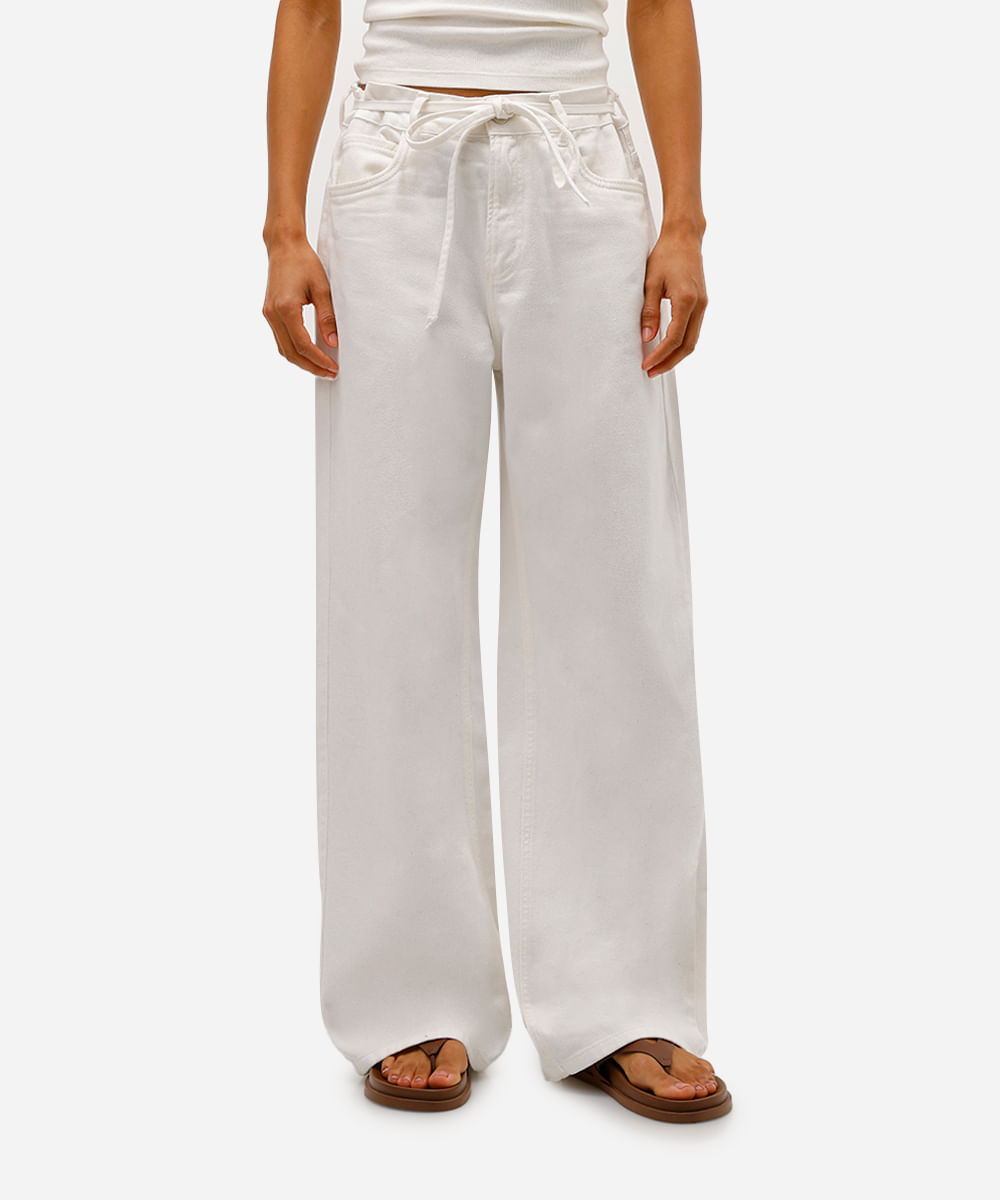 calça oversized feminina de sarja com cordão off white