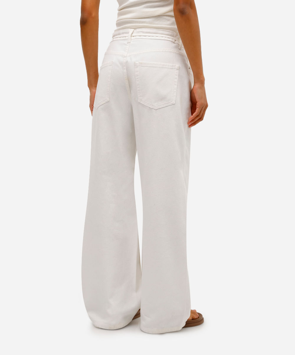 calça oversized feminina de sarja com cordão off white