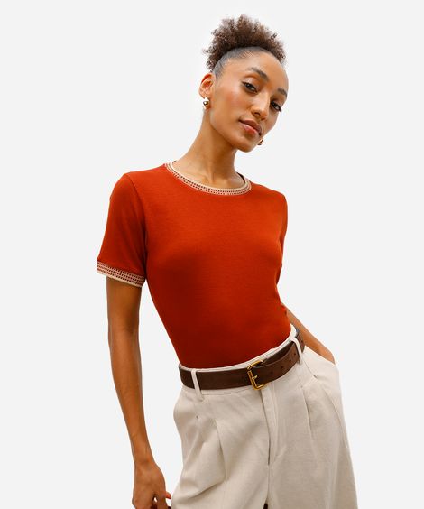 blusa feminina de viscose manga curta laranja