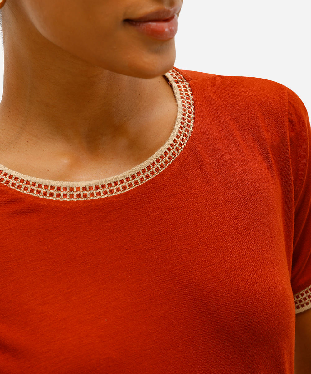 blusa feminina de viscose manga curta laranja