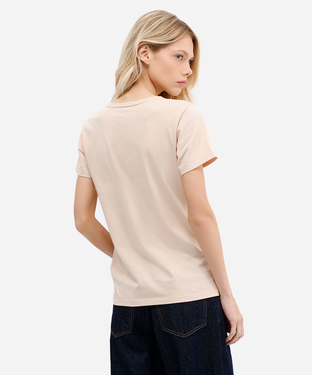 camiseta feminina de algodão manga curta hot dog bege