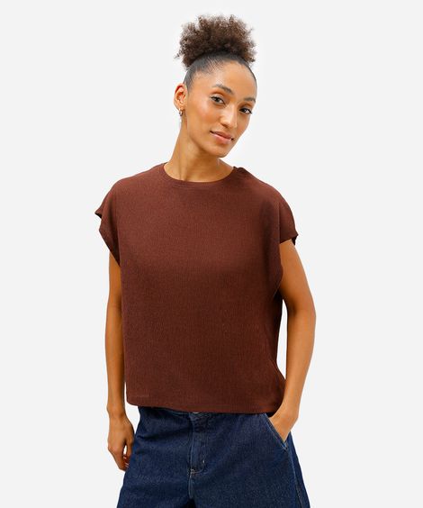 blusa muscle feminina texturizada básica marrom