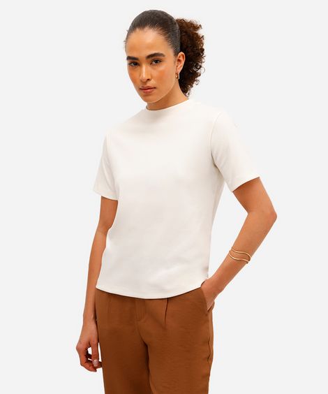 camiseta classic feminina de algodão peruano interlock off white