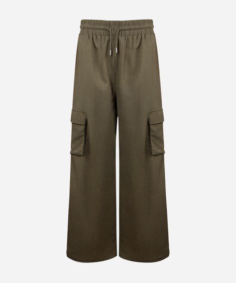 calça juvenil cargo wide leg verde