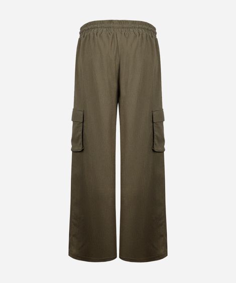 calça juvenil cargo wide leg verde