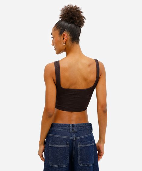 cropped básico feminino texturizado marrom