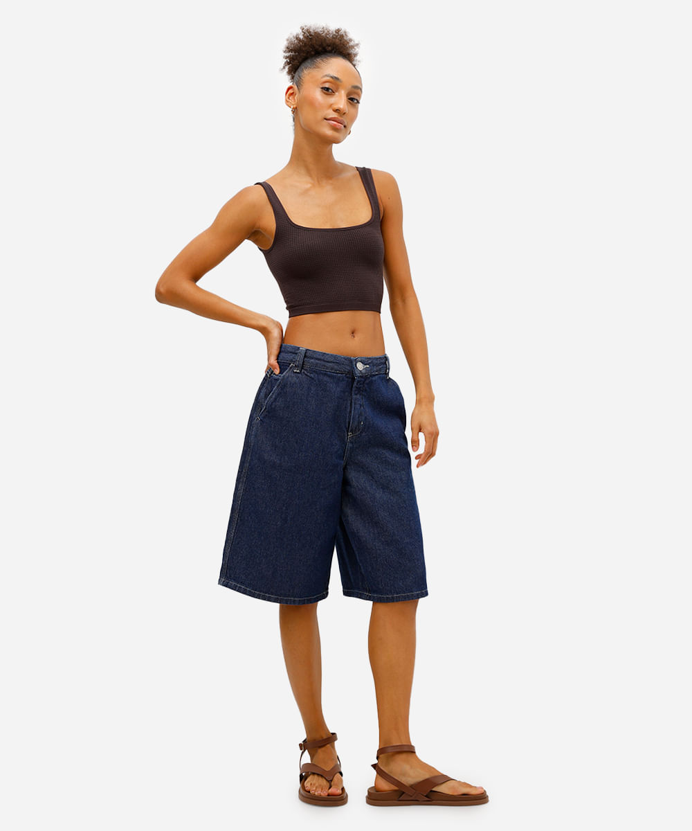 cropped básico feminino texturizado marrom