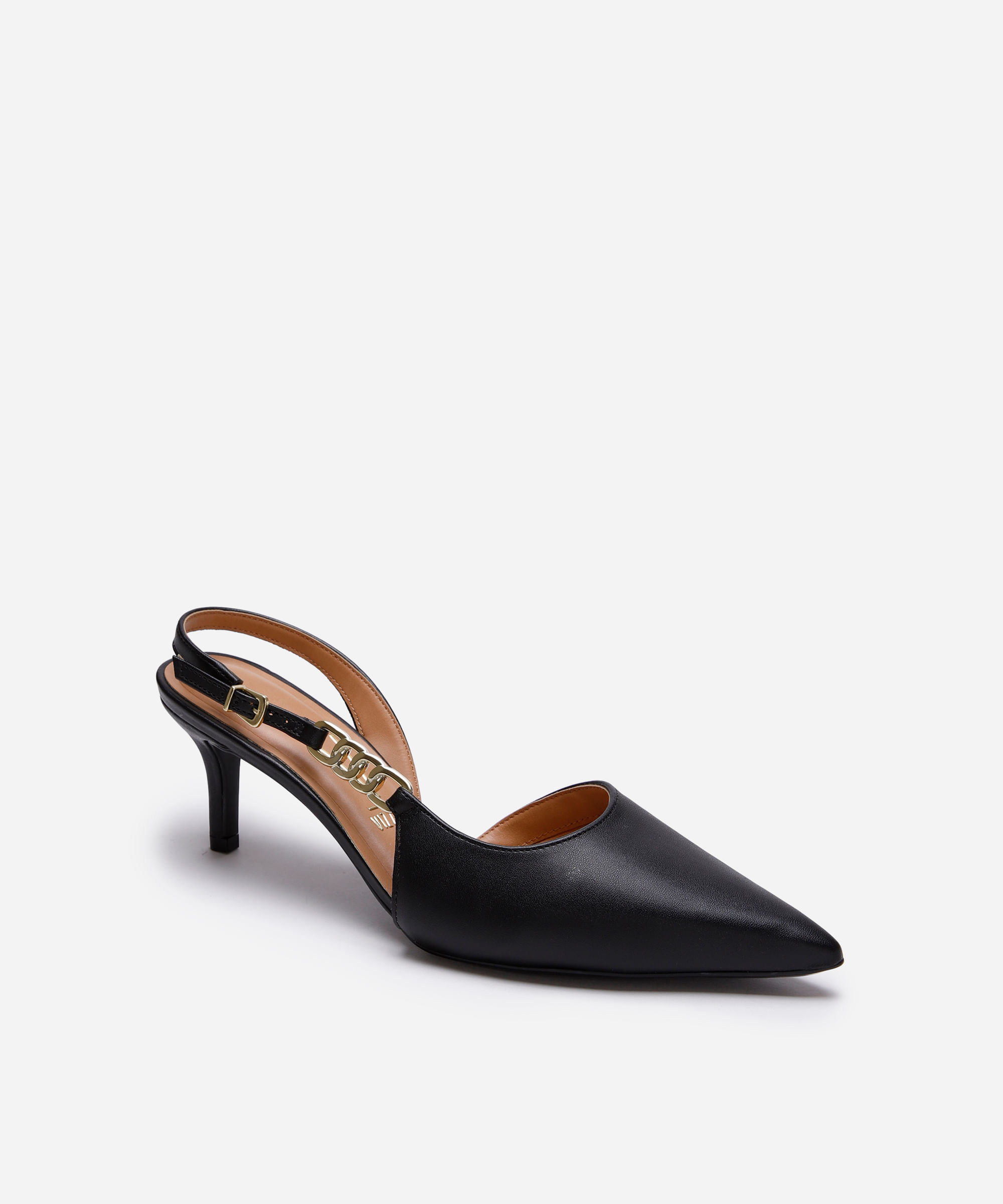 scarpin vizzano bico fino com elos preto