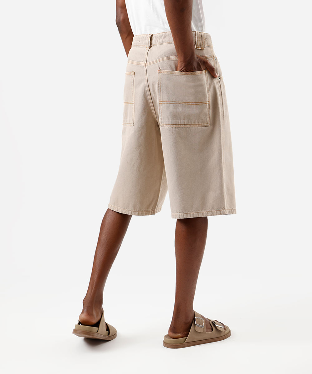 bermuda jorts masculina de sarja bege