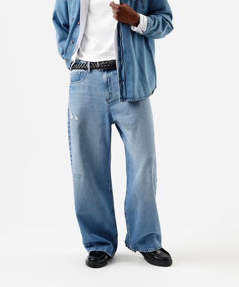 calça super baggy masculina jeans destroyed azul