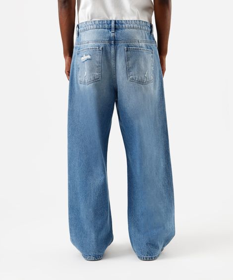 calça super baggy masculina jeans destroyed azul