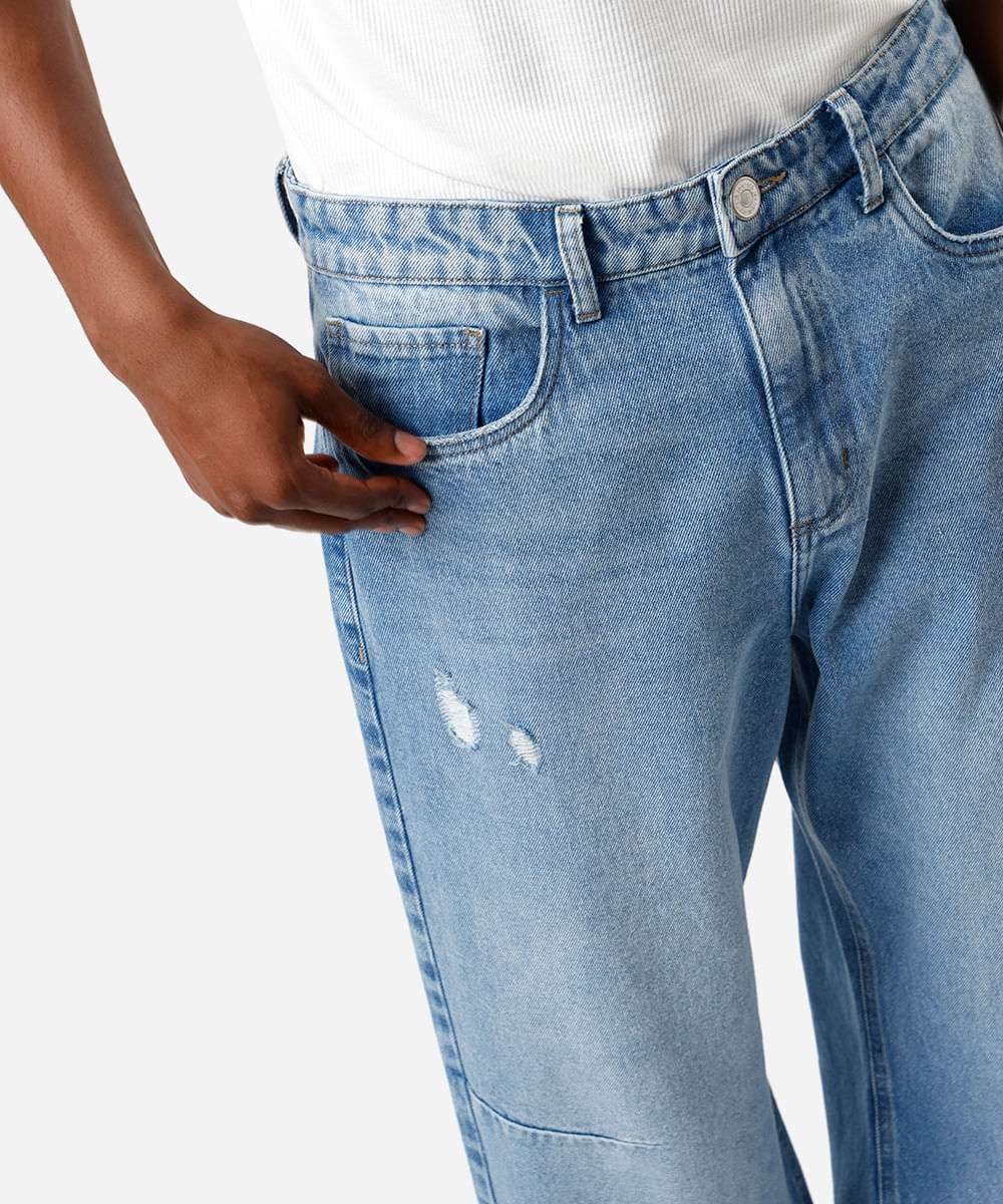 calça super baggy masculina jeans destroyed azul