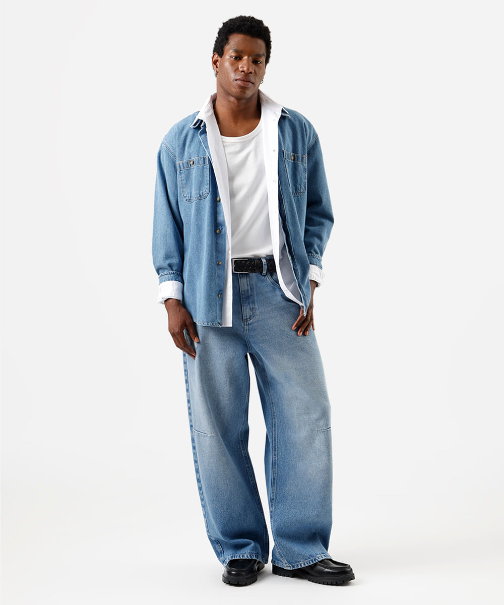 calça super baggy masculina jeans destroyed azul