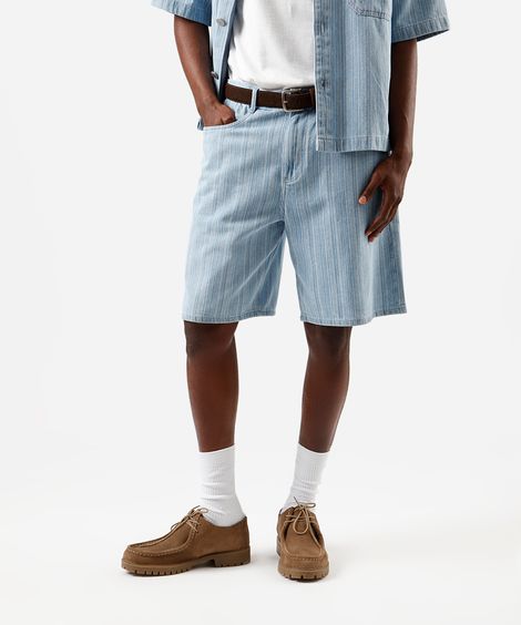 bermuda reta masculina jeans listrada azul