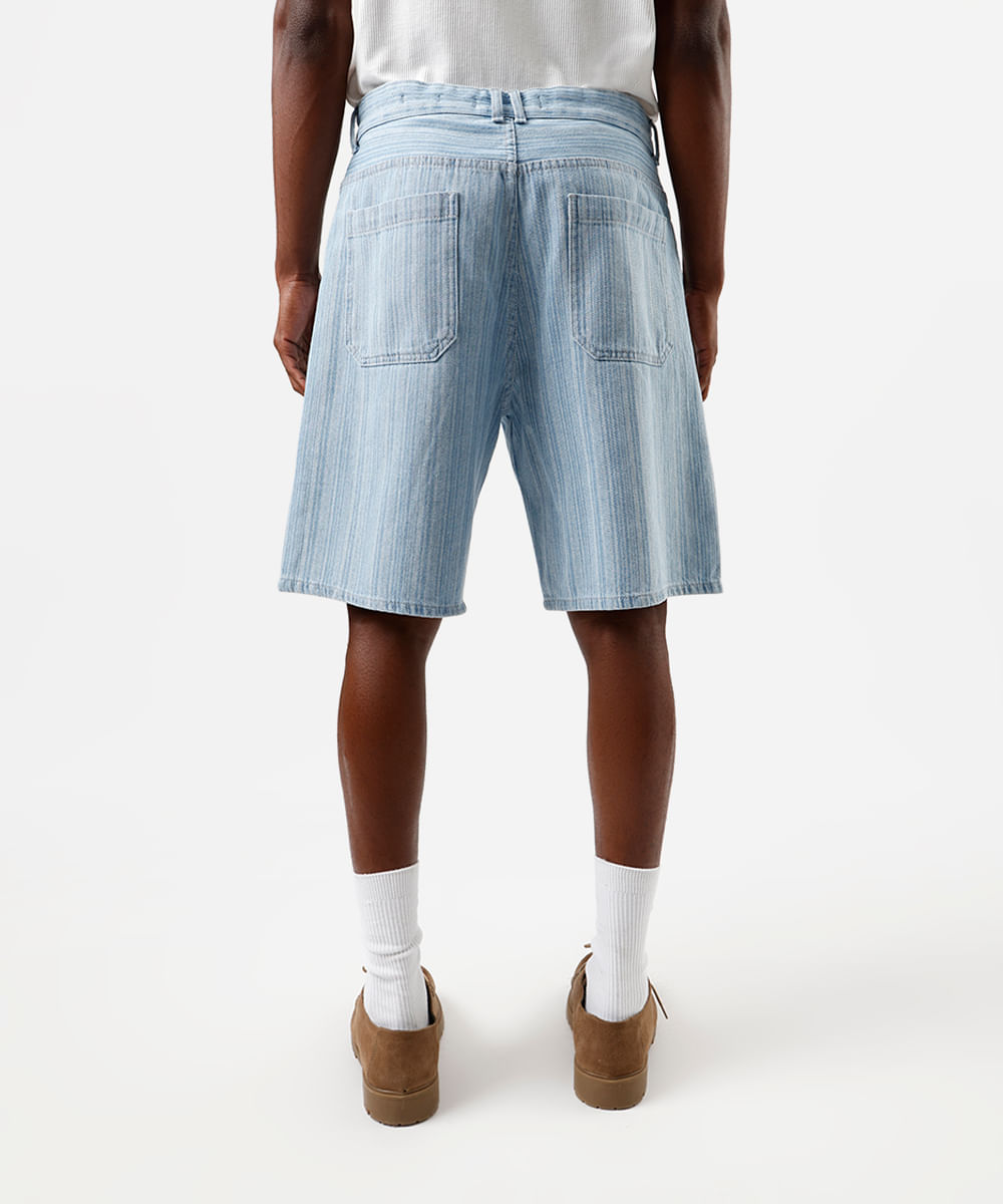 bermuda reta masculina jeans listrada azul