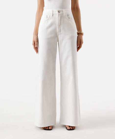 calça wide leg feminina de sarja cintura alta off white