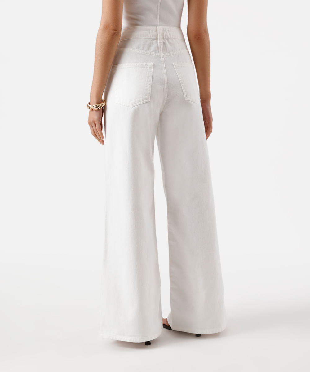 calça wide leg feminina de sarja cintura alta off white