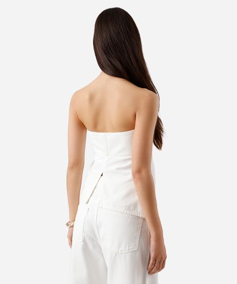 blusa feminina de sarja sem alça assimétrica off white
