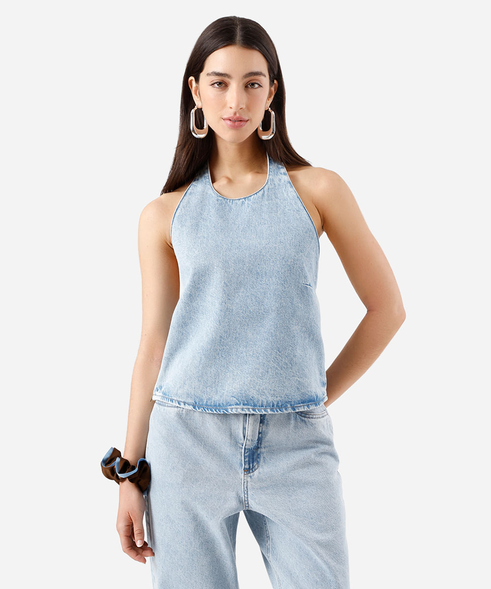 blusa frente única feminina jeans azul