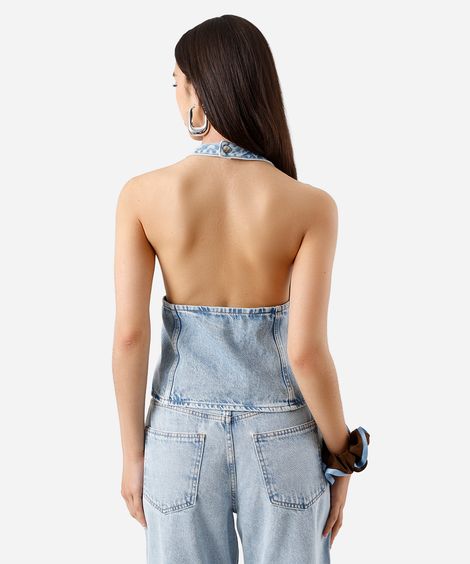 blusa frente única feminina jeans azul