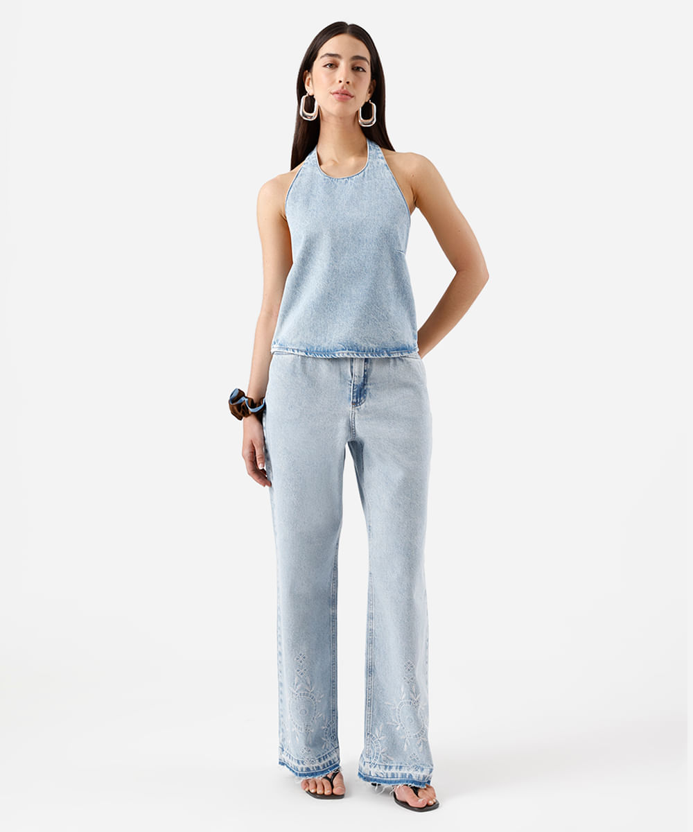 blusa frente única feminina jeans azul