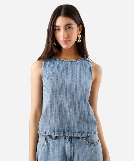 blusa feminina jeans listrada azul
