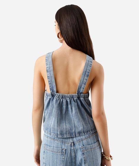 blusa feminina jeans listrada azul
