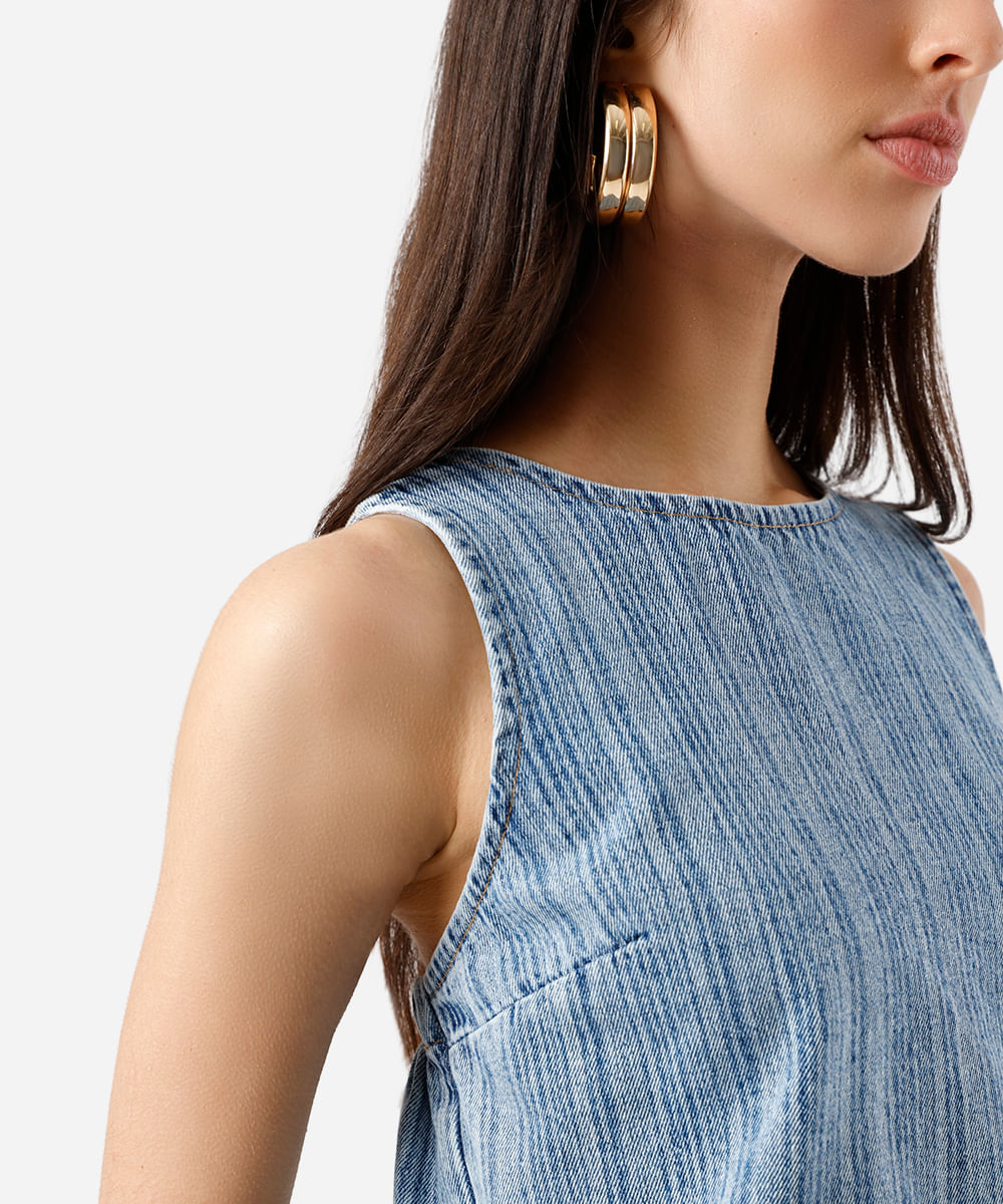 blusa feminina jeans listrada azul