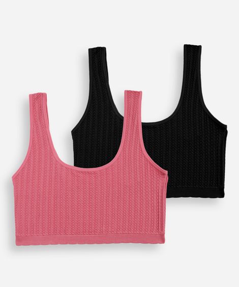 kit de 2 sutiãs faixa texturizado sem costura colorido