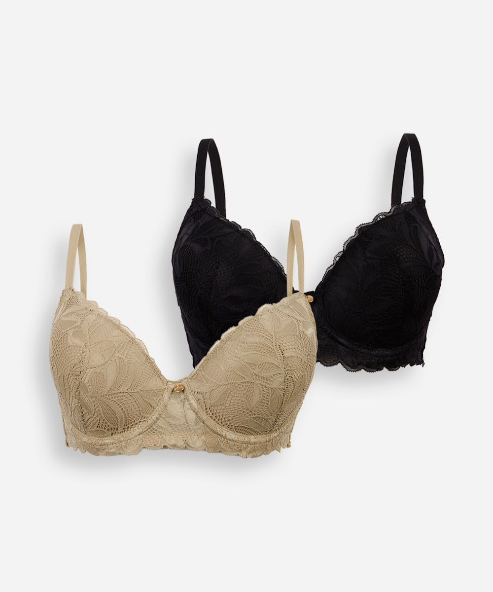 kit de 2 sutiãs meia taça de renda floral  colorido