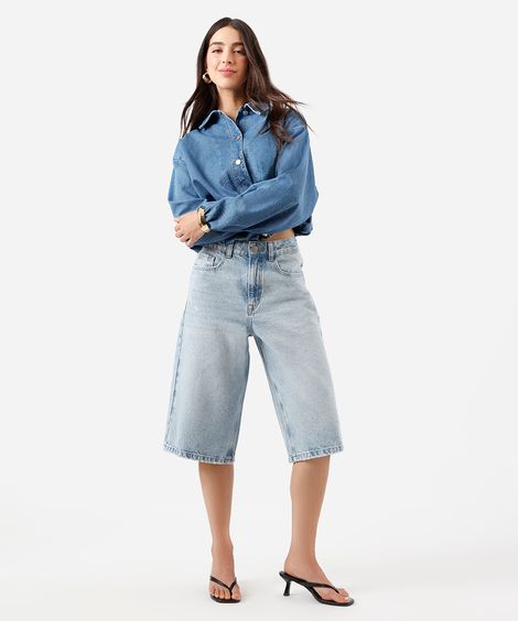 bermuda jorts feminina jeans cintura média azul