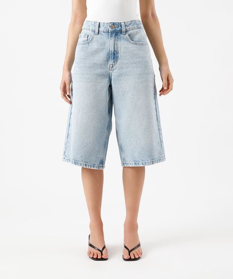 bermuda jorts feminina jeans cintura média azul