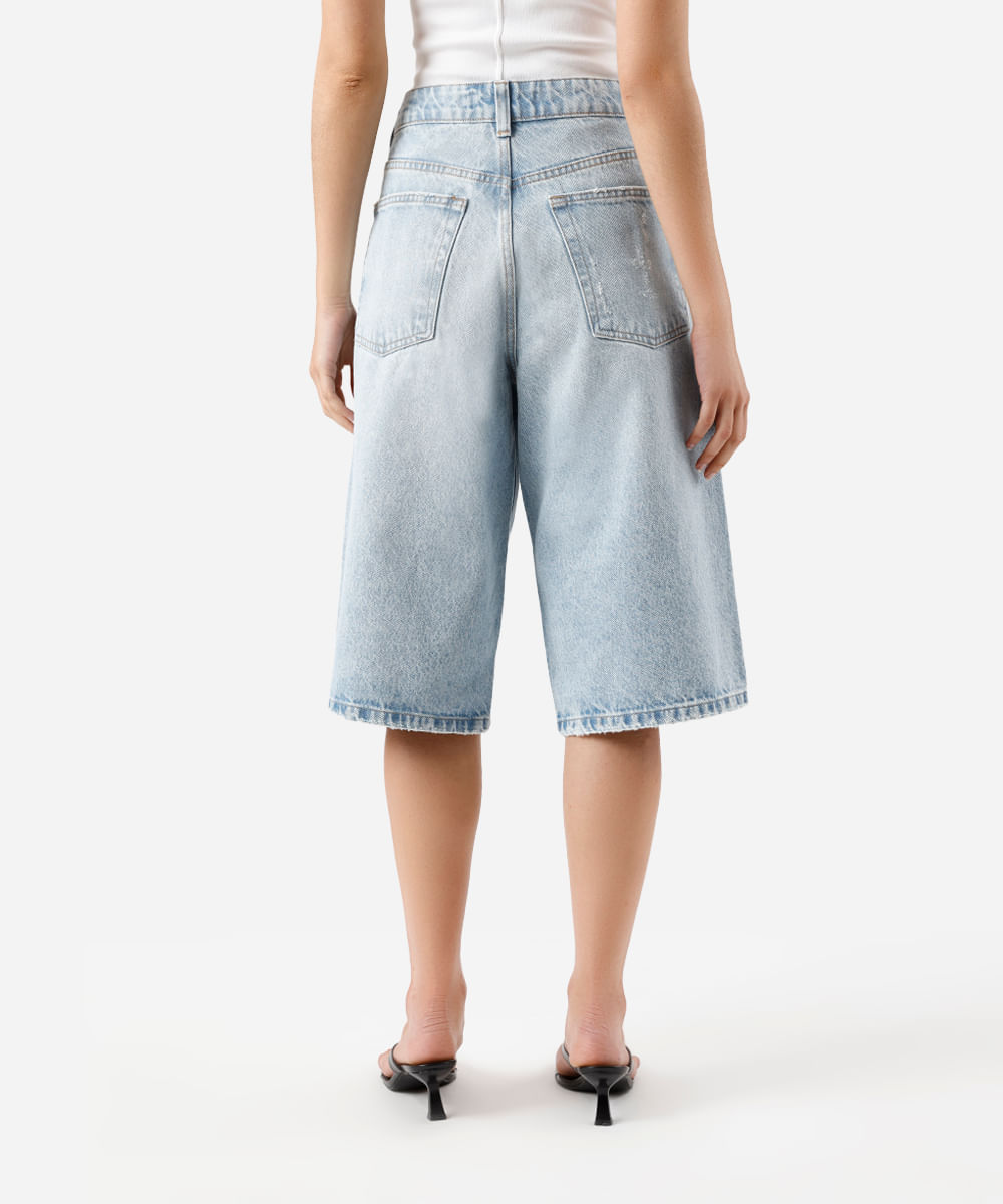 bermuda jorts feminina jeans cintura média azul