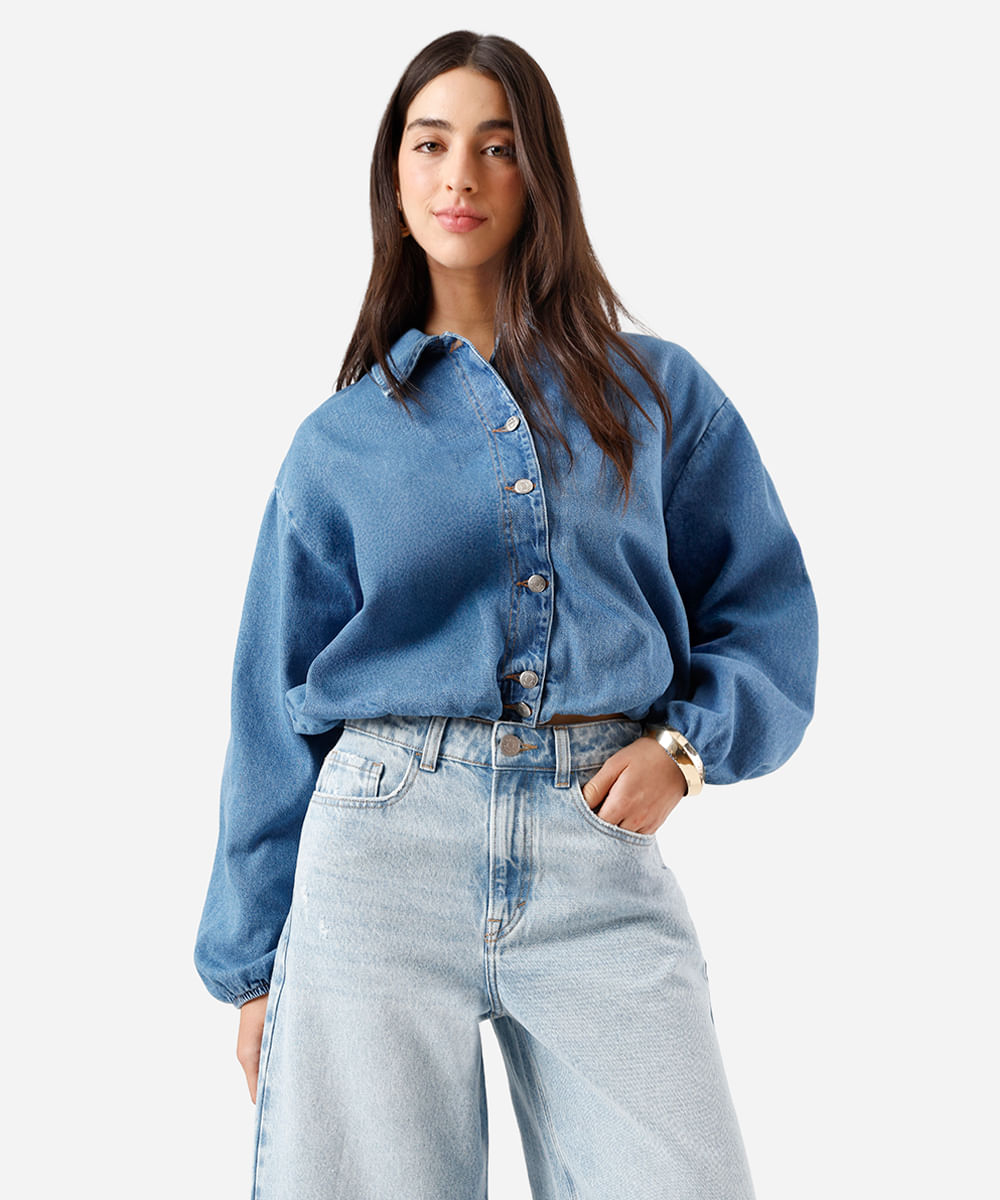 bermuda jorts feminina jeans cintura média azul