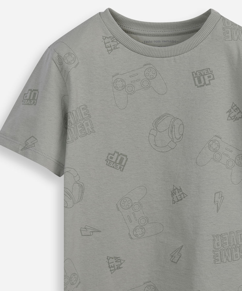 camiseta infantil print controles game verde