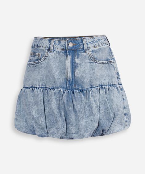 saia curta infantil balonê jeans azul