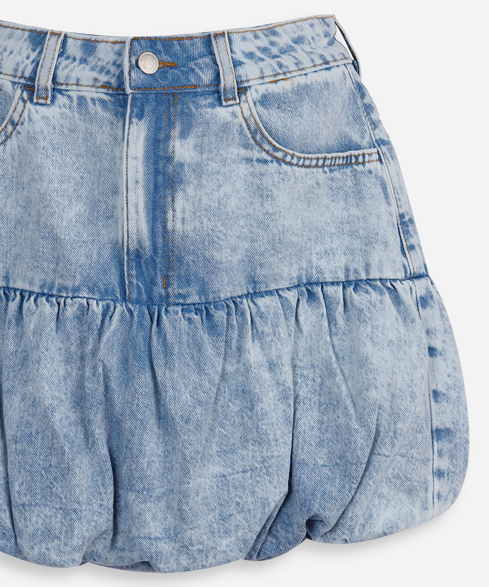 saia curta infantil balonê jeans azul
