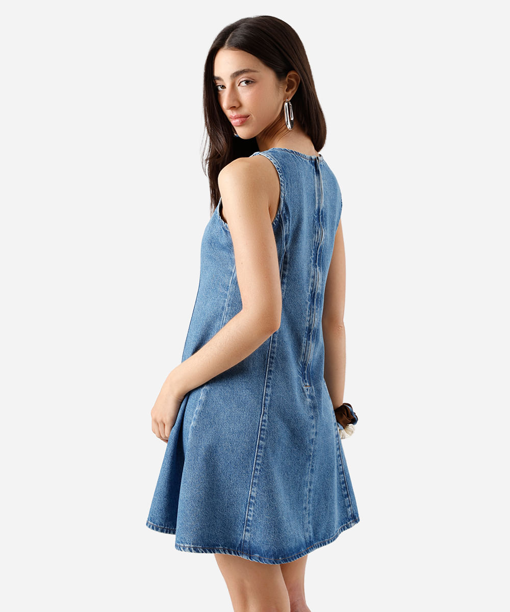 vestido curto feminino jeans com recortes azul